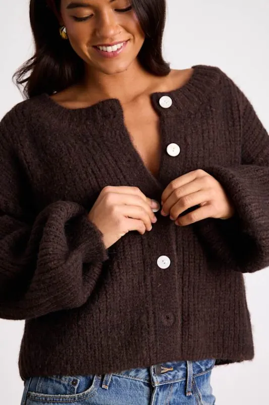 Marsden Heathered Brown Boxy Cardigan Sweater sold by Lulus