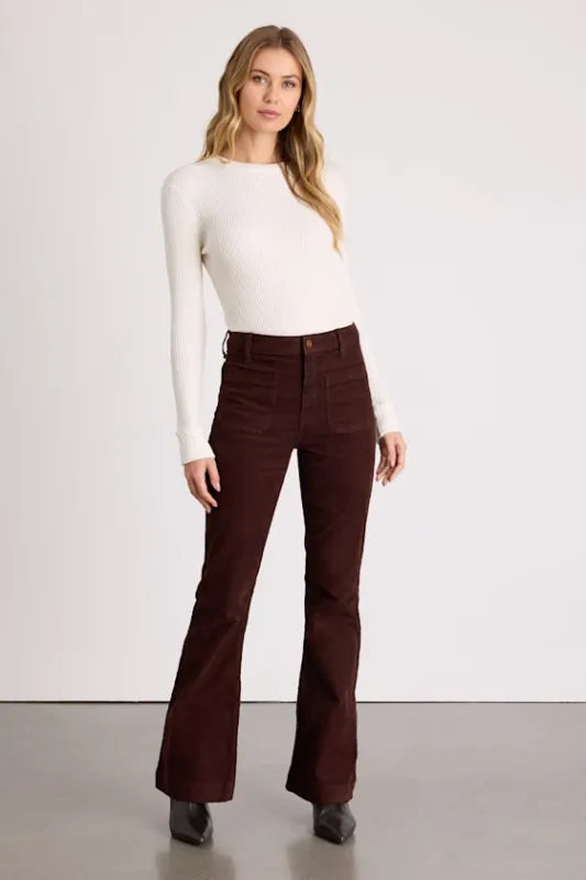 Relia Brown Corduroy High-Rise Flare Pants sold by Lulus