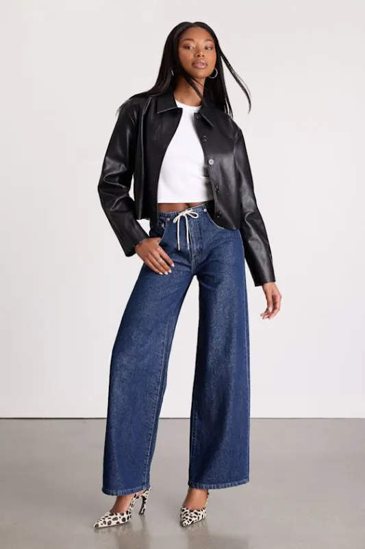 Madison Dark Wash Drawstring Wide-Leg Jeans sold by Lulus