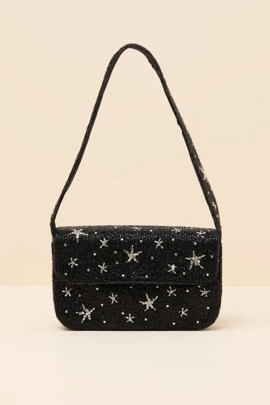 Virella Black Beaded Rhinestone Star Mini Shoulder Bag sold by Lulus