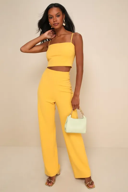 Impressive Aesthetic Yellow Wide-Leg Two-Piece Jumpsuit made by Lulus