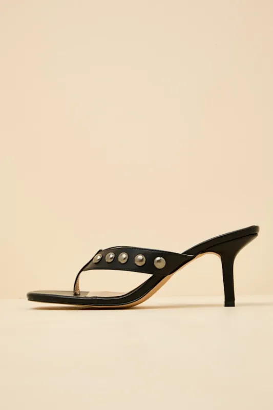 Elisabet Black Studded High Heel Thong Sandals made by Lulus