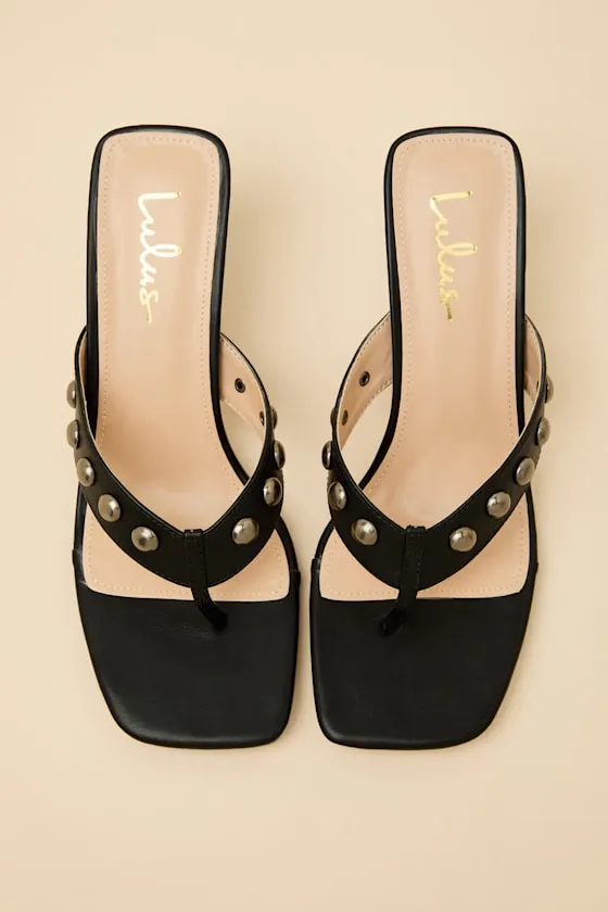 Elisabet Black Studded High Heel Thong Sandals sold by Lulus product image thumbnail 2