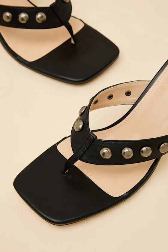 Elisabet Black Studded High Heel Thong Sandals sold by Lulus product image thumbnail 3