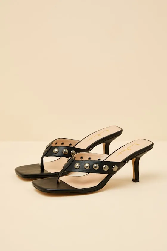 Elisabet Black Studded High Heel Thong Sandals sold by Lulus product image thumbnail 4