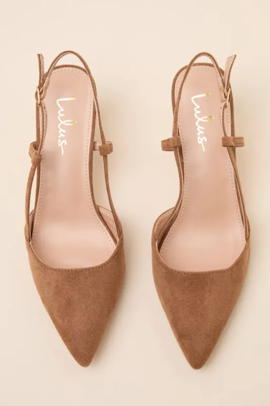 Cadey Tan Suede Pointed-Toe Slingback Pumps sold by Lulus
