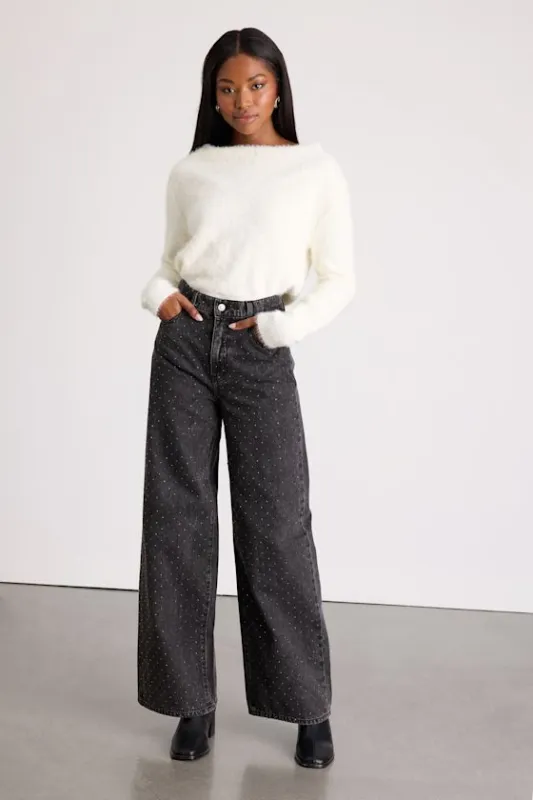 Wanderer Washed Black Studded Wide-Leg Jeans sold by Lulus
