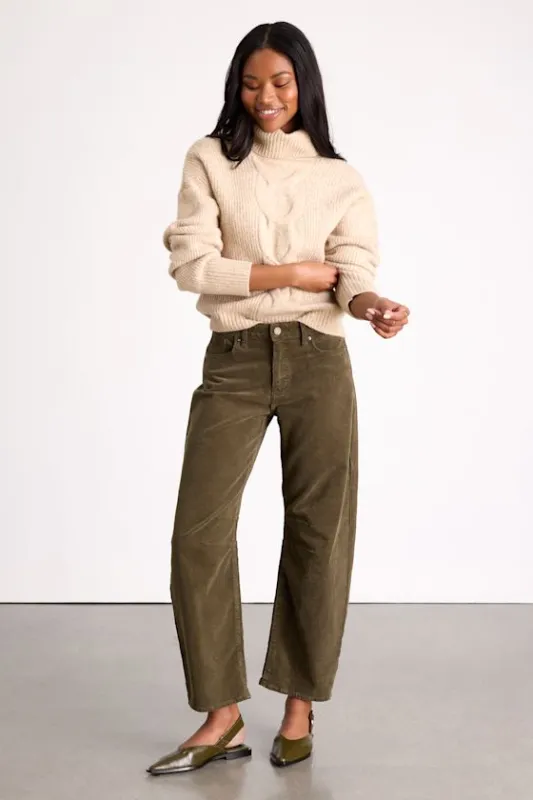 Darian Dark Olive Corduroy Low-Rise Barrel Pants sold by Lulus