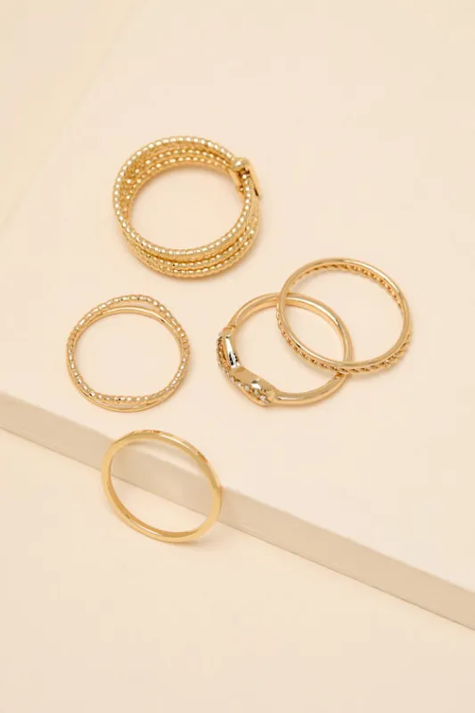 Milo Gold Textured Five-Piece Ring Set sold by Lulus