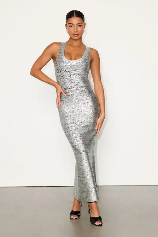 Raveena Silver Abstract Bandage Bodycon Maxi Dress sold by Lulus