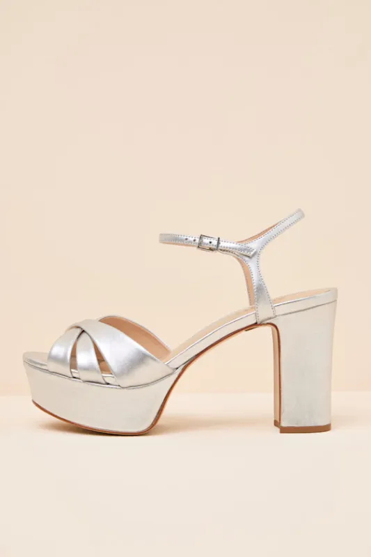 Keefa Prata Metallic Leather Platform Sandals made by SCHUTZ