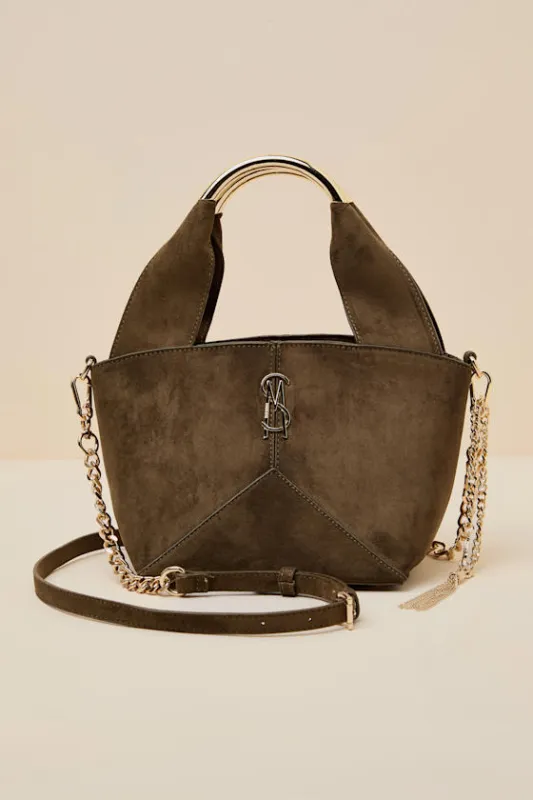 Viv Olive Green Suede Top Handle Handbag made by Steve Madden