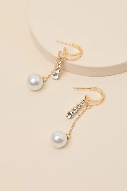 Zoey Gold Rhinestone Pearl Drop Earrings sold by Lulus