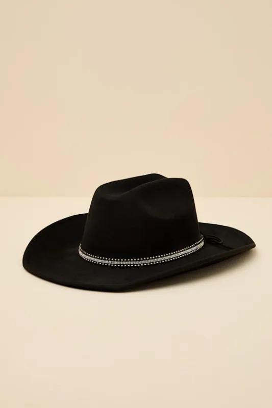 Deighton Black Rhinestone Western Hat sold by Lulus