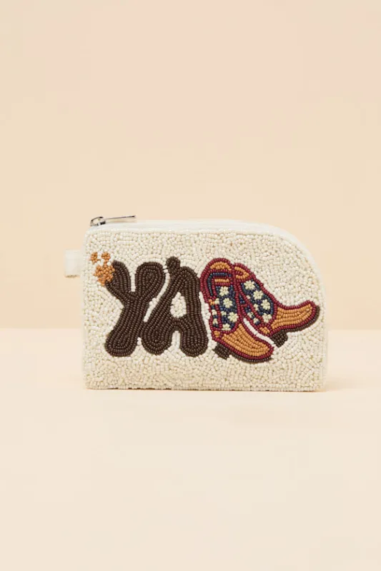 Y'all Ivory Multi Beaded Coin Purse made by Lulus