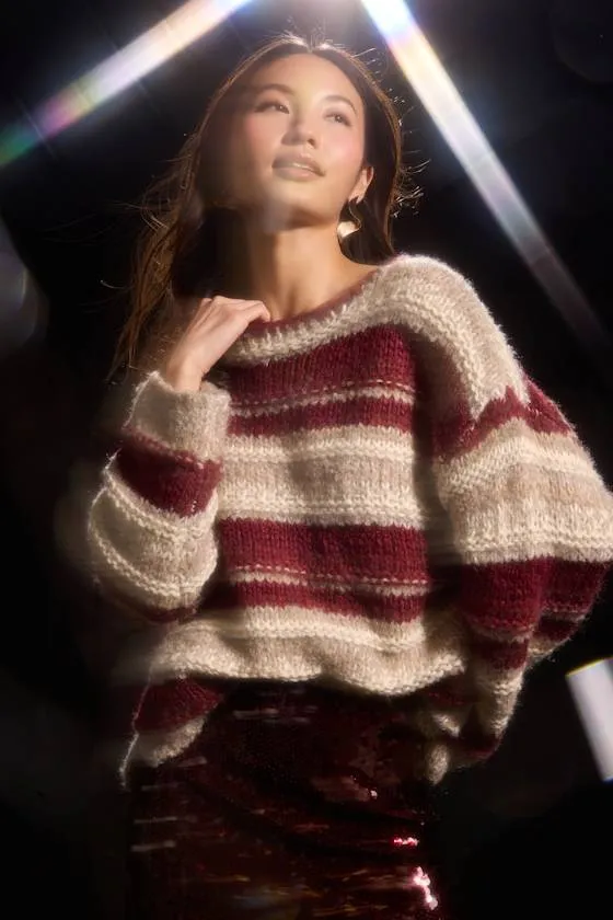 Brea Red and Beige Striped Oversized Sweater sold by Lulus
