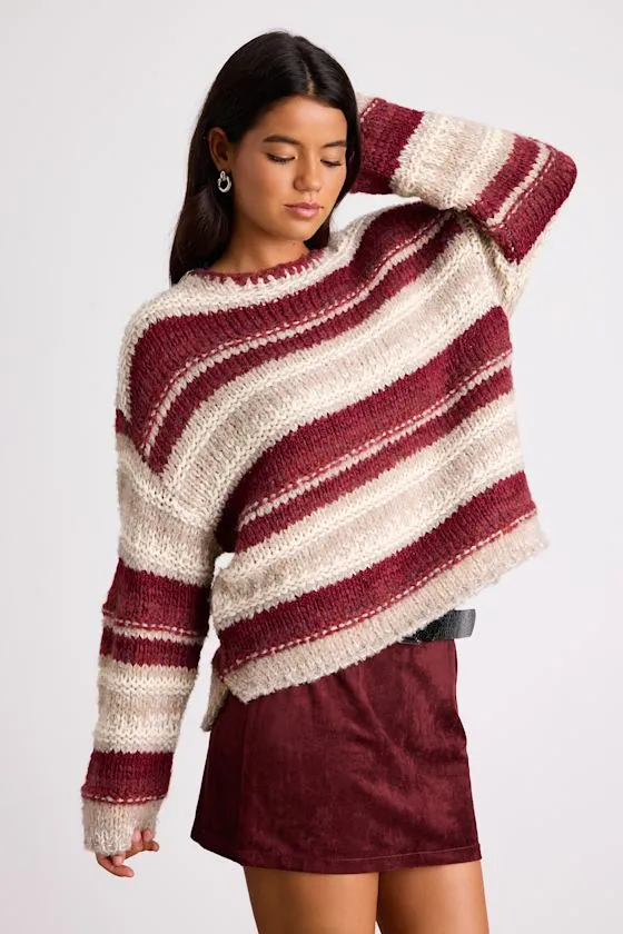 Brea Red and Beige Striped Oversized Sweater sold by Lulus product image thumbnail 2