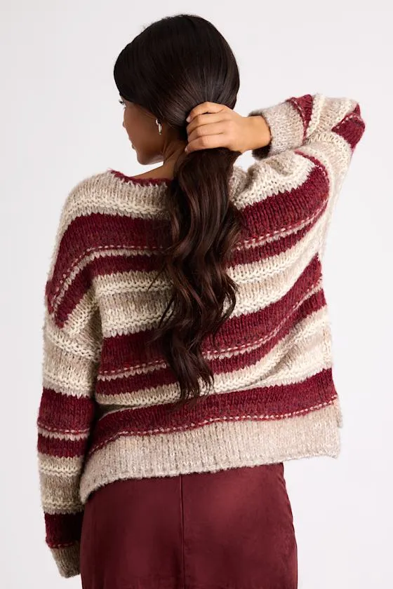 Brea Red and Beige Striped Oversized Sweater sold by Lulus product image thumbnail 4