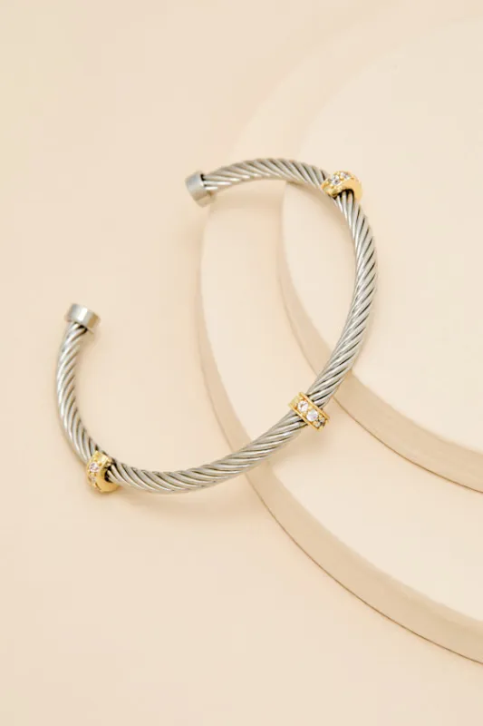 Avira Silver and Gold Twisted Rhinestone Bangle Bracelet sold by Lulus