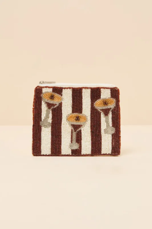 Espresso Martini Brown and Cream Beaded Coin Purse made by Lulus