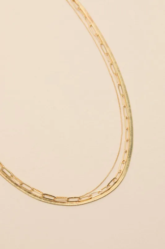Prella Gold Three-Piece Layered Necklace sold by Lulus