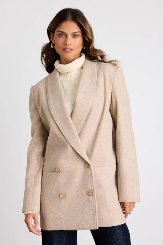 Alvynna Heathered Beige Double-Breasted Coat sold by Lulus