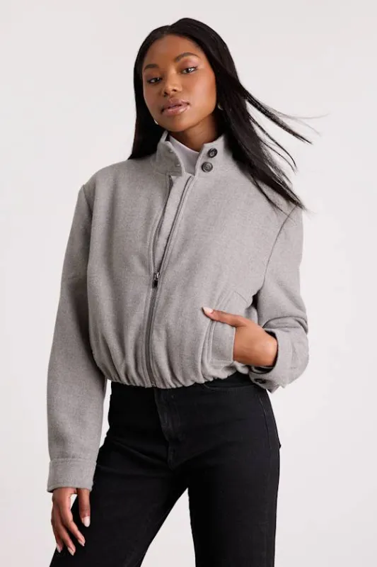 Jinora Light Grey Zip-Front Bomber Jacket sold by Lulus