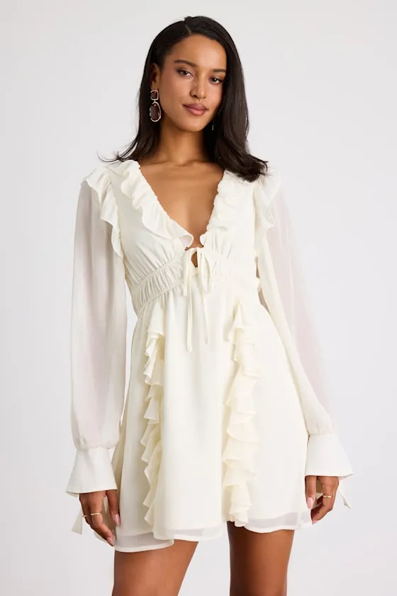 Haida Cream Ruffled Long Sleeve Mini Dress sold by Lulus