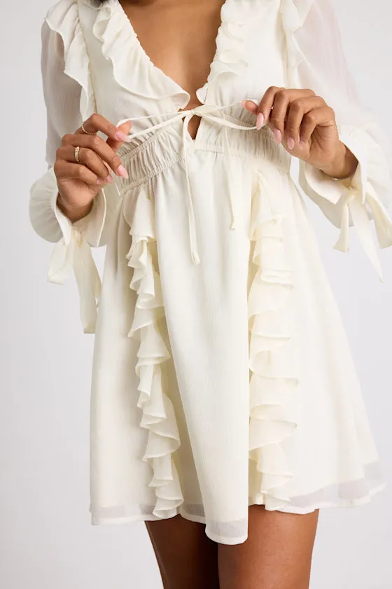 Haida Cream Ruffled Long Sleeve Mini Dress sold by Lulus product image thumbnail 2