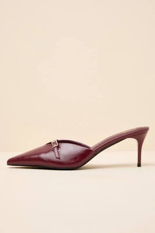 Austine Wine Red Pointed-Toe Mule Pumps sold by Lulus