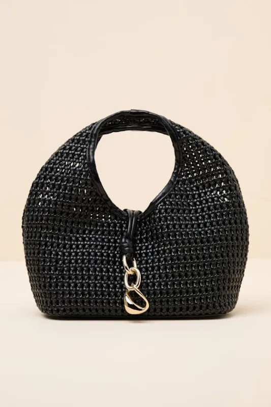 Dahlia Black Vegan Leather Woven Top Handle Bag sold by Lulus
