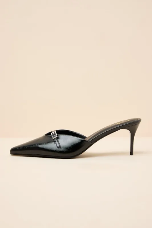 Austine Black Pointed-Toe Mule Pumps sold by Lulus
