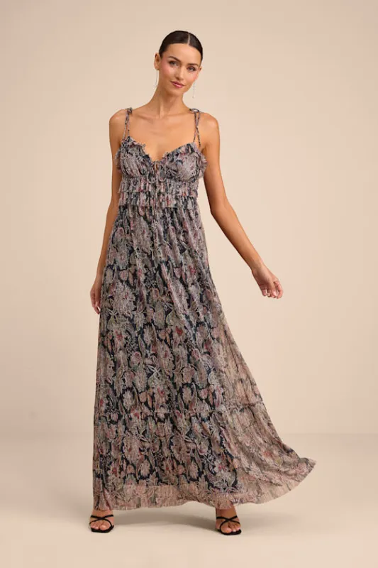 Teomara Navy Paisley Print Lurex Tie-Strap Maxi Dress made by Lulus