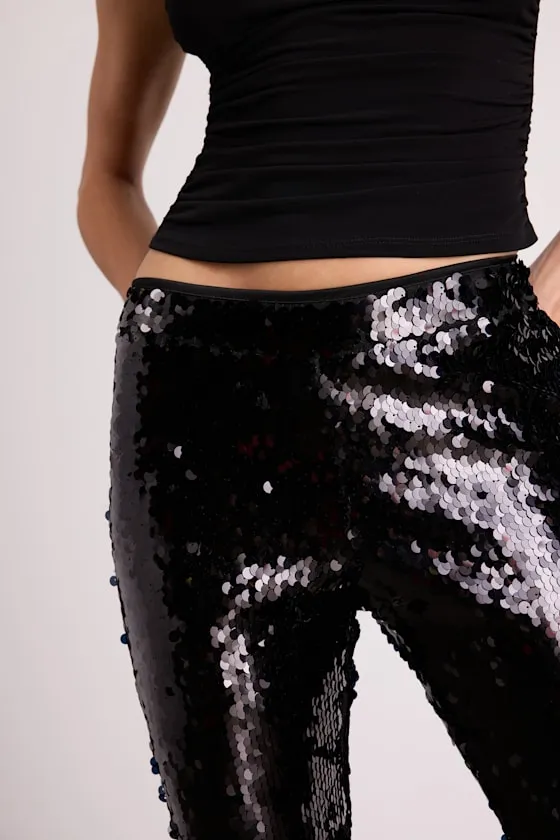 Christella Black Sequin Low-Rise Flare Pants sold by Lulus product image thumbnail 4