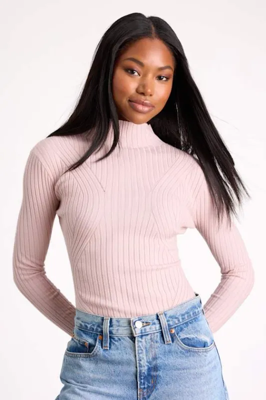 Crawford Blush Long Sleeve Mock Neck Bodysuit sold by Lulus