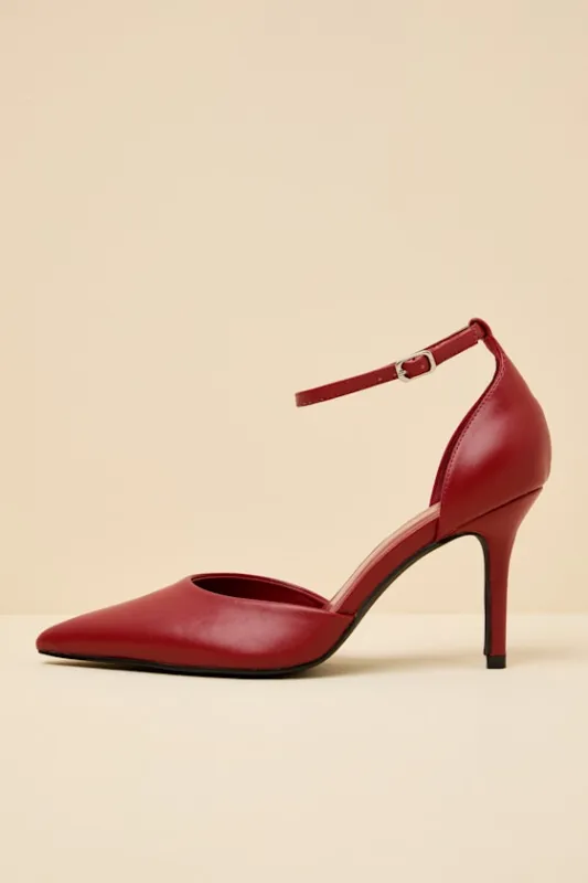 Acrux Burgundy Pointed-Toe Ankle Strap Pumps sold by Lulus