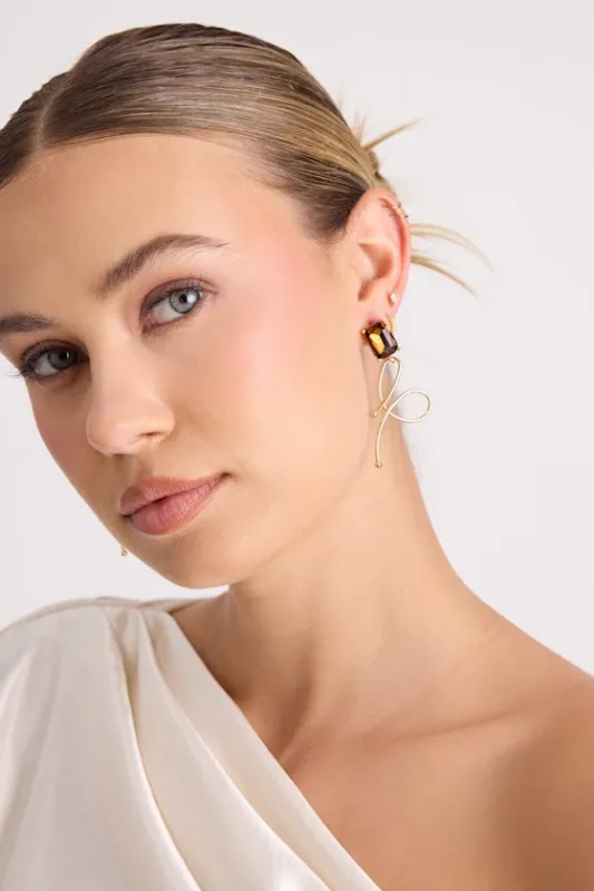 Letta Brown and Gold Rhinestone Abstract Drop Earrings sold by Lulus