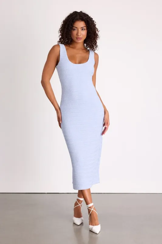 Lynette Light Blue Textured Sleeveless Column Midi Dress sold by Lulus