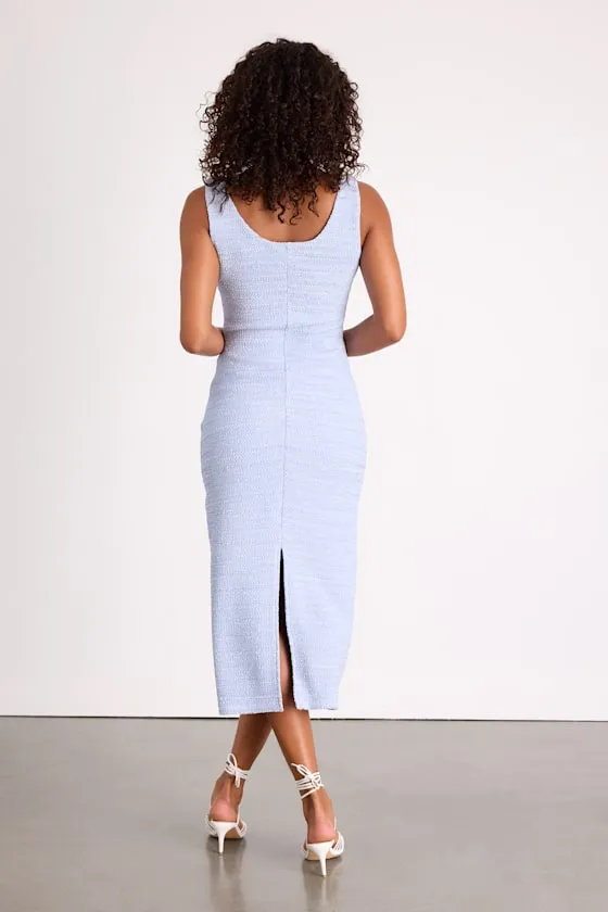 Lynette Light Blue Textured Sleeveless Column Midi Dress sold by Lulus product image thumbnail 3