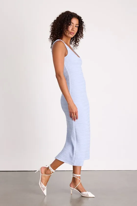 Lynette Light Blue Textured Sleeveless Column Midi Dress sold by Lulus product image thumbnail 4