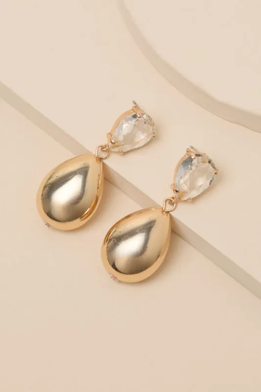Givani Gold Rhinestone Drop Earrings sold by Lulus