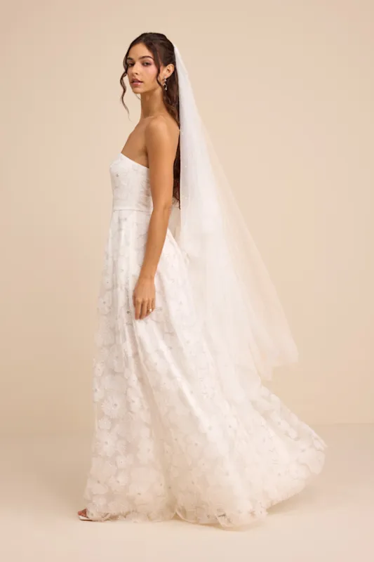 Elysande White Embroidered Beaded Strapless Maxi Dress sold by Lulus