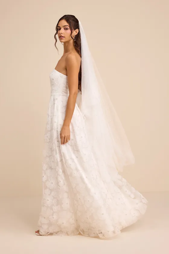 Elysande White Embroidered Beaded Strapless Maxi Dress sold by Lulus