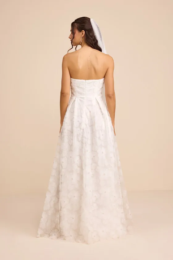 Elysande White Embroidered Beaded Strapless Maxi Dress sold by Lulus product image thumbnail 4