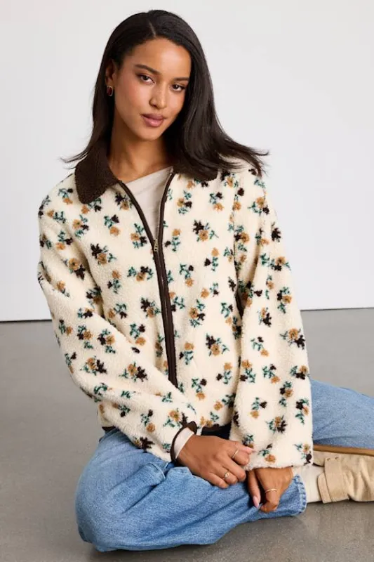 Naliah Ivory Floral Shearling Collared Jacket sold by Lulus