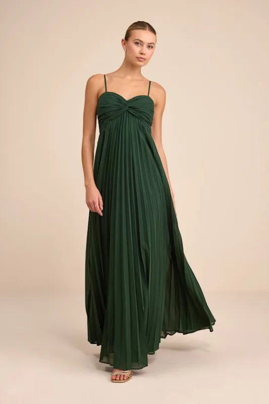 Jolette Emerald Pleated Knot-Front Maxi Dress sold by Lulus