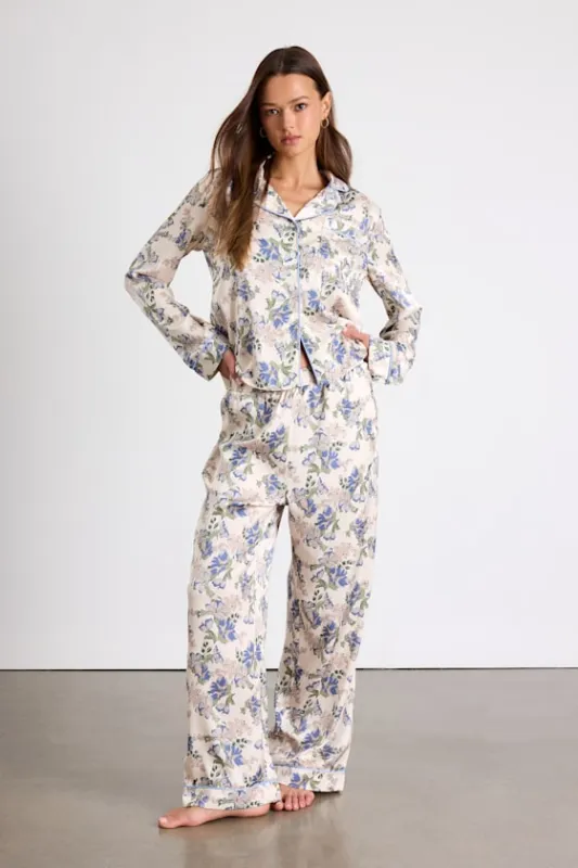 Galette Cream Multi Floral Satin Two-Piece Pajama Set sold by Lulus