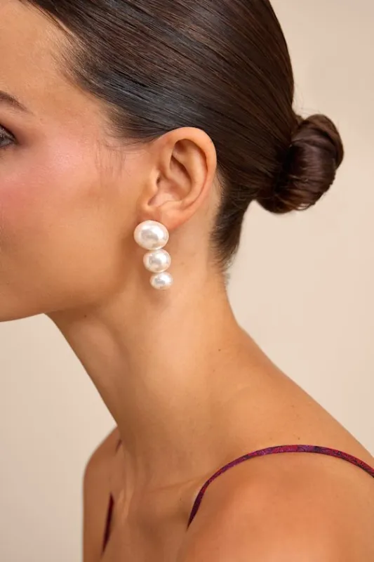 Ramila White Pearl Drop Earrings sold by Lulus