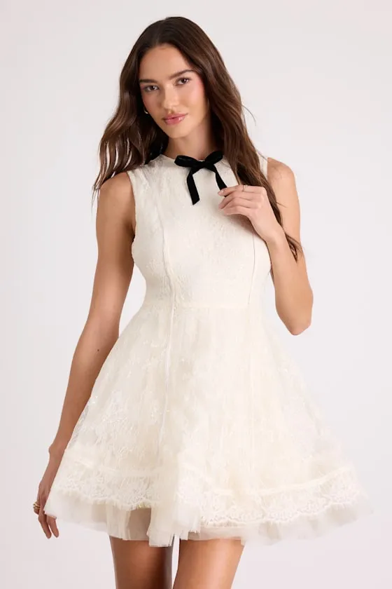 Charmaine Cream Lace Sleeveless Skater Mini Dress sold by Lulus