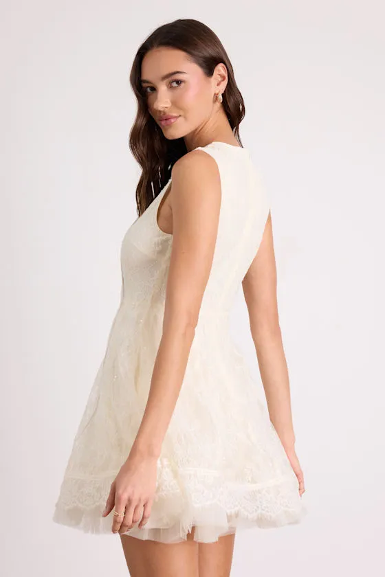 Charmaine Cream Lace Sleeveless Skater Mini Dress sold by Lulus product image thumbnail 3